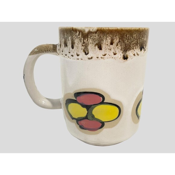 Vintage Stoneware Mod Floral Coffee Mug, Pink Yellow Mod Flowers, Coffee Cup - Picture 5 of 9